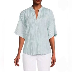 VINCE Blouse Shirt Blue Crushed Pleated Top 100% Silk Women Size M EXCELLENT